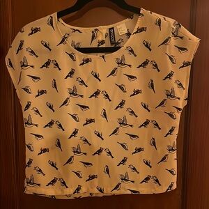 H&M Tan Cream Cap Sleeve Crop Blouse